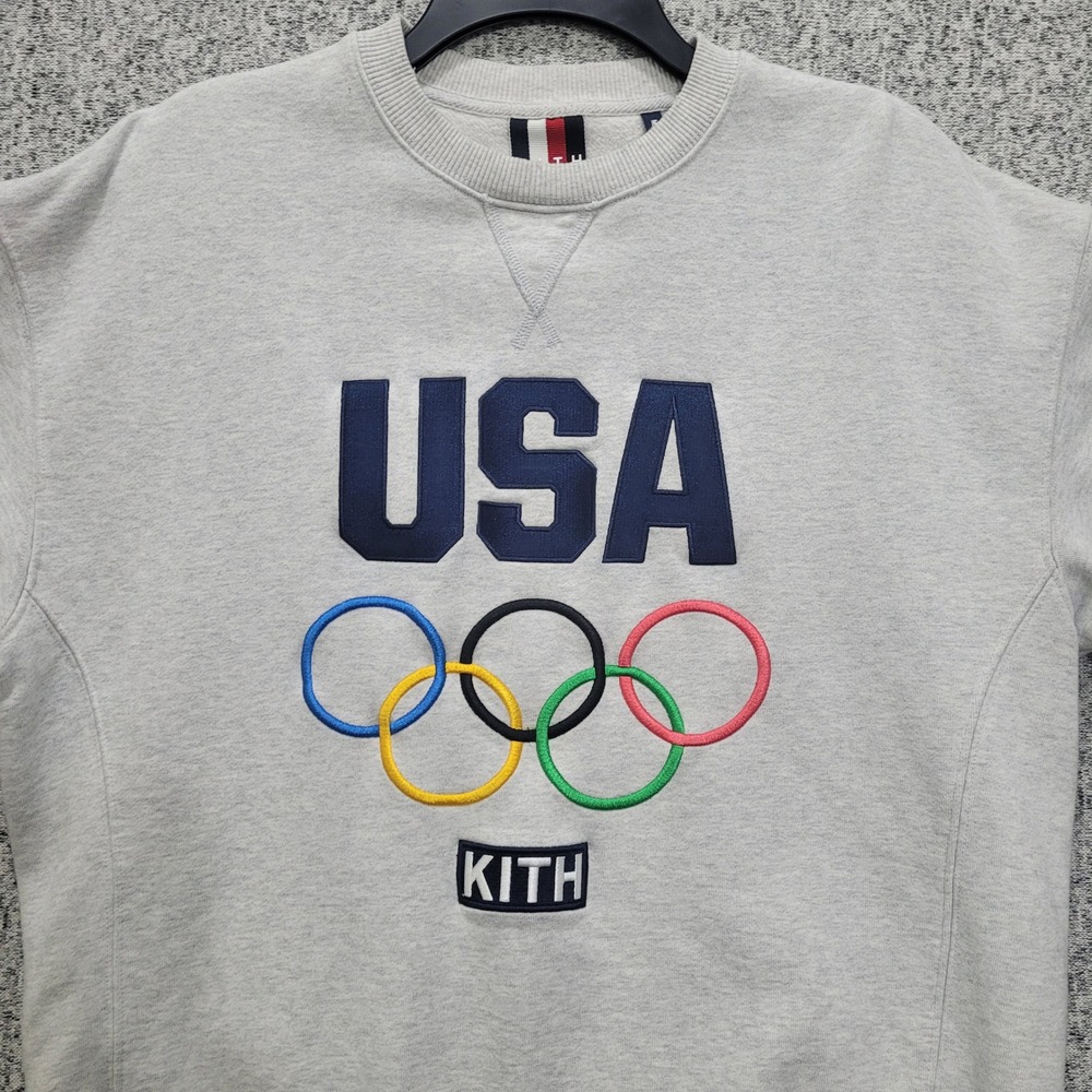 Kith Team USA Olympic Rings Crewneck Sweatshirt Heather Grey Small - Picture 2 of 13